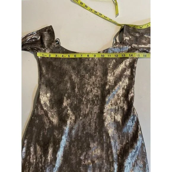 Express Dress Women Size Small Petite Pewter Bronze Sequins Mini Long Sleeve - Picture 8 of 11